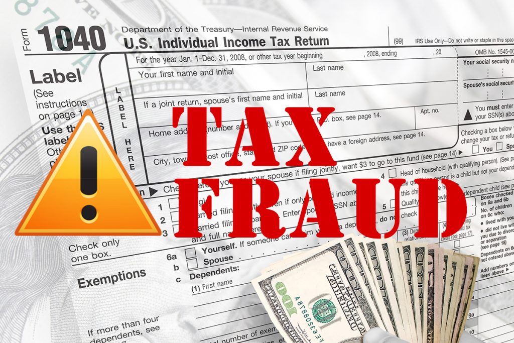 Tax Fraud in red letters above tax document